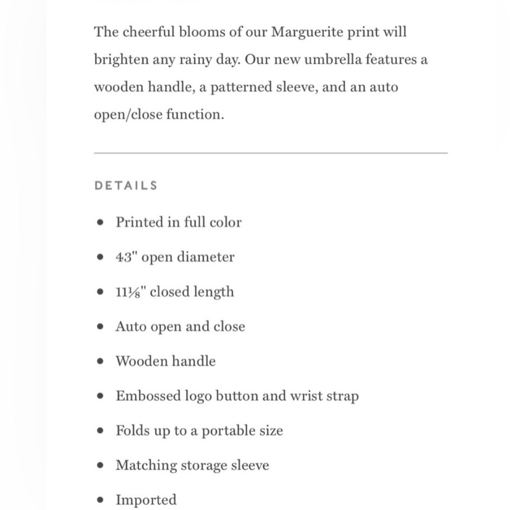 RIFLE PAPER CO Marguerite Umbrella FLORAL UMBRELLA - Picture 7 of 8